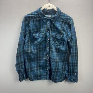 Croft & Barrow Petites Size S Green Blue Plaid Flannel Button Down Shirt